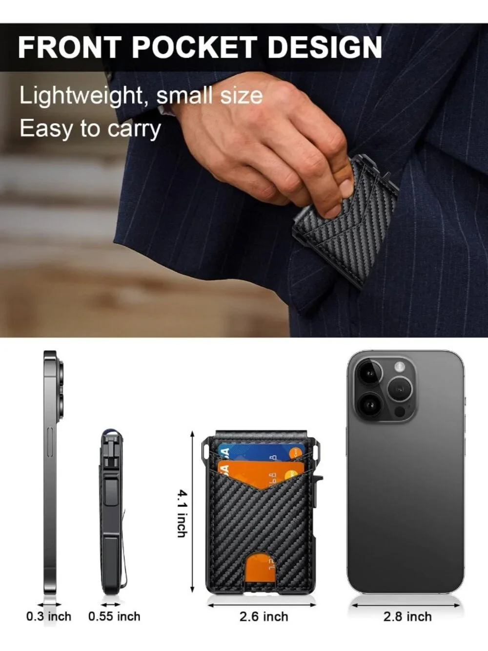 Slim Minimalist Wallet for Men, RFID Blocking, Compact Money Clip & ID Window